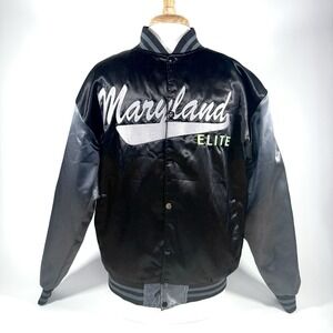Vintage Maryland‎ Varsity Jacket Satin Bomber Elite Black Mens Large